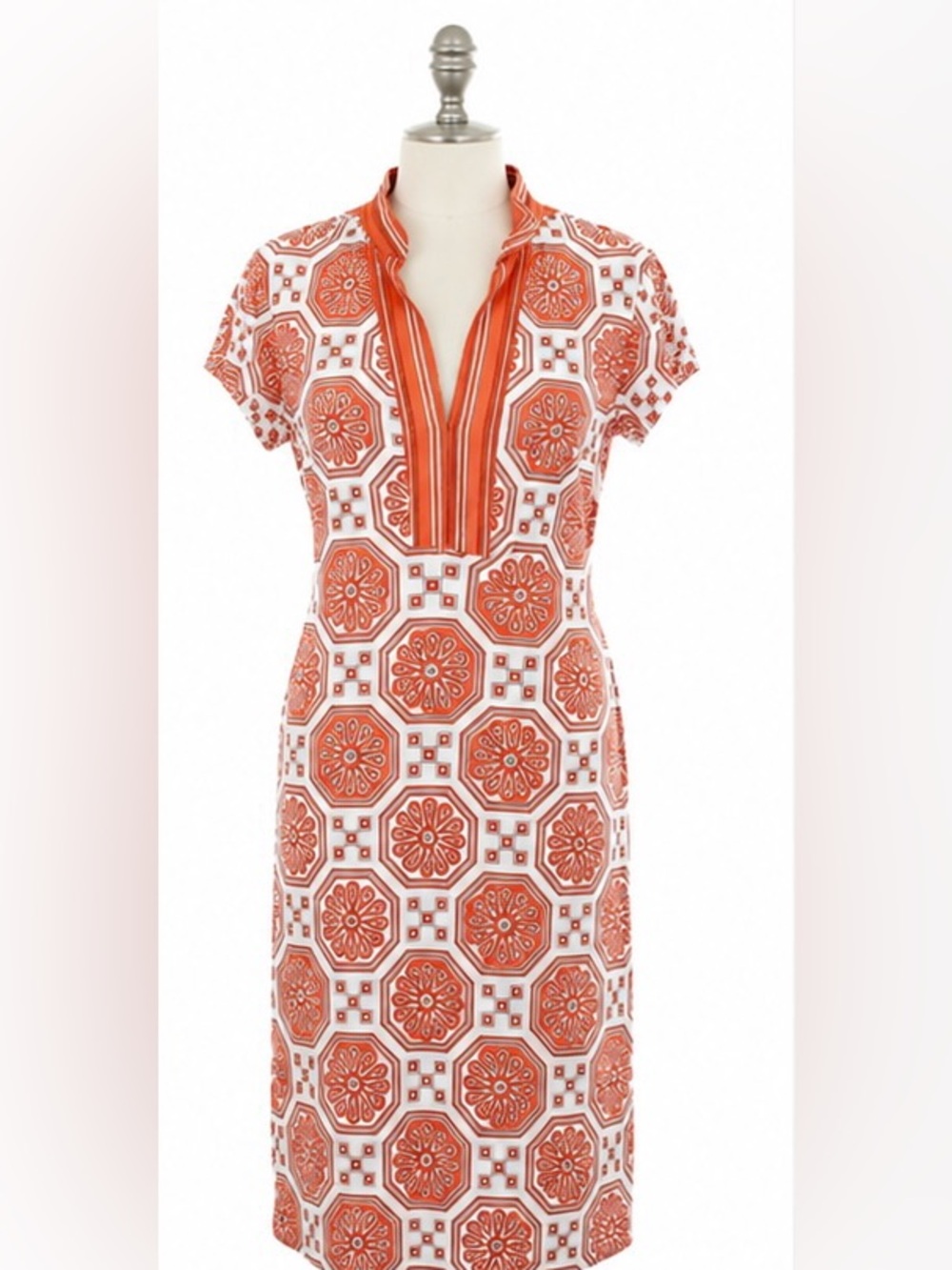 Trina Turk Geometric Print Midi Dress Orange White Size 8